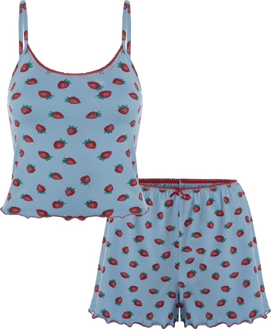 Koza İç Giyim Kadın Ip Askılı Çilek Desenli Pamuklu Şortlu Pijama Takımı görsel 2