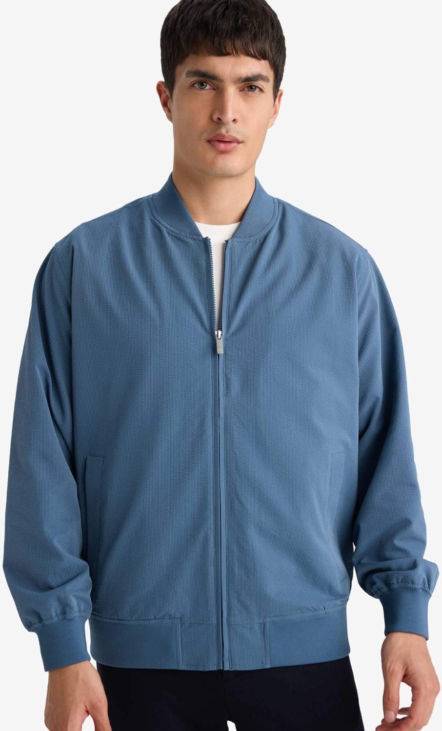 DeFacto Slim Fit Astarlı Fermuarlı Krinkıl Mont F9679AX26SP görsel 7