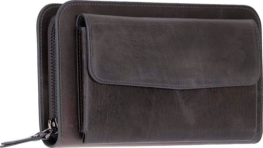BloominBag Faron Ash Graphite Telefon Bölmeli Hakiki Deri Unisex Clutch Çanta