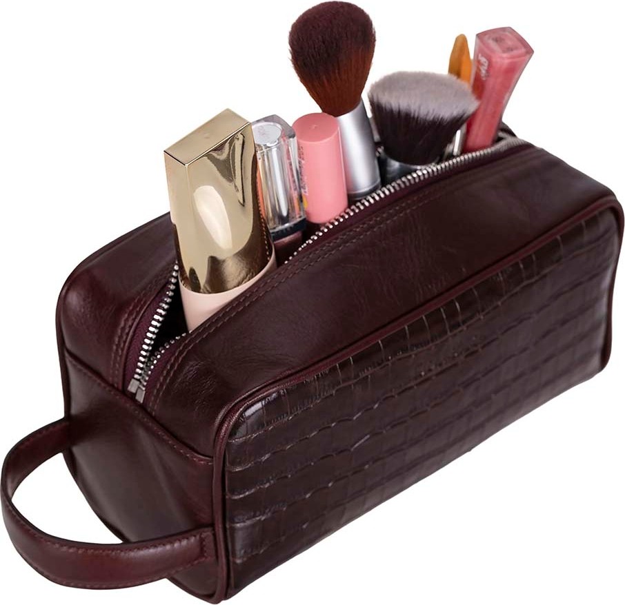 BloominBag Burgundy Croco Hakiki Deri Unisex Seyahat Bakım Çantası görsel 6