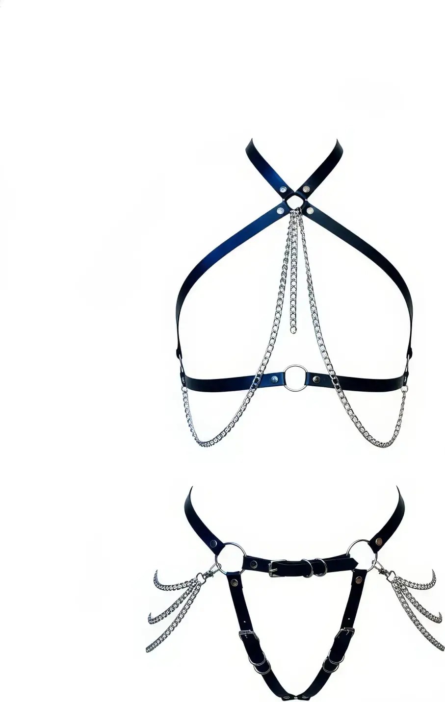 MTM My The Mall Giyim Siyah Harness Takım Zincir Detaylı Deri Vücut Kemeri - BRF1084