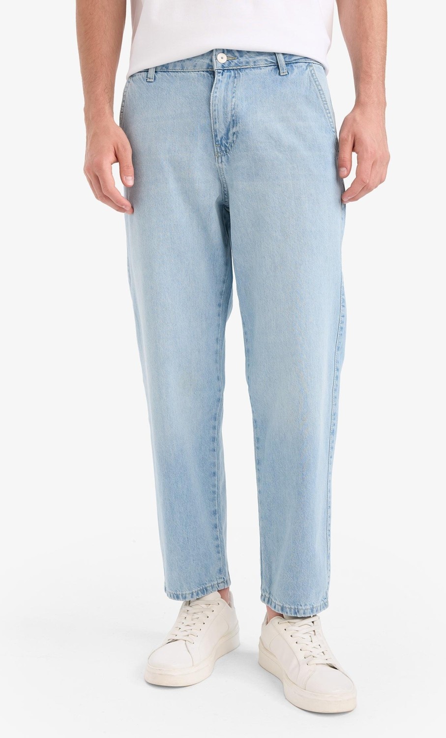 DeFacto %100 Pamuk Relax Fit Geniş Paça Jean Kar Yıkamalı Pantolon E1376AX25SM görsel 4