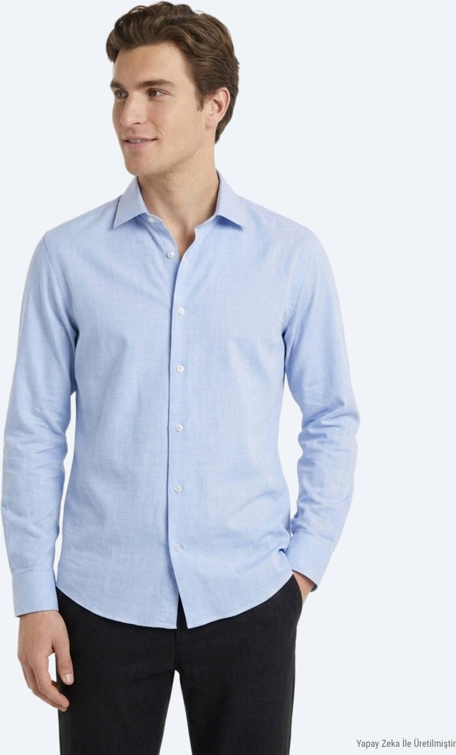 Kip Açık Mavi Düz Regular Fit Uzun Dokuma Casual Pamuk Karışımlı Gömlek