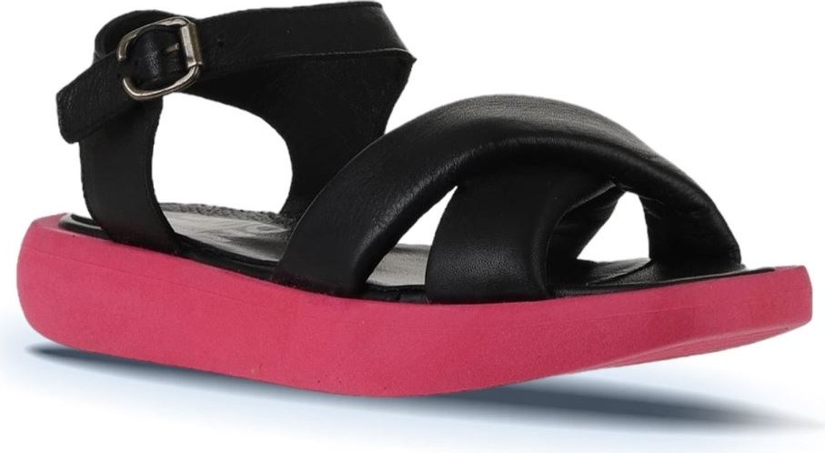 Bueno Shoes Siyah Fuşya Deri Kadın Düz Sandalet 01WY1009 01WY1009 görsel 3