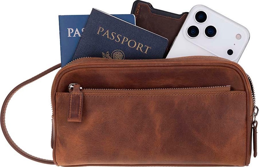 BloominBag Mıren Saddle Heritage Hakiki Deri Unisex Seyahat Bakım & Organizer Clutch Çanta görsel 8