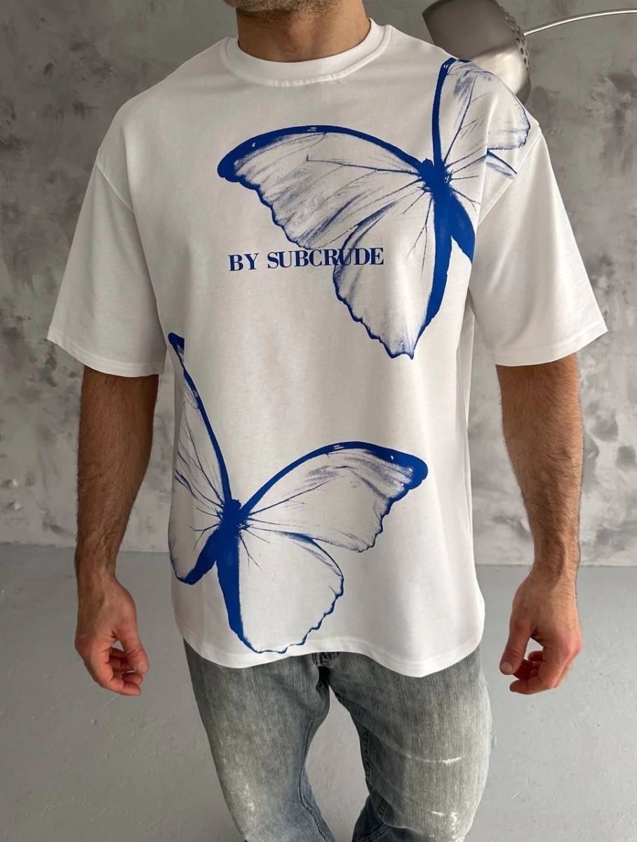 Fantastik Store Erkek Kısa Kol Yazlık Tişört Bisiklet Yaka Baskılı Oversize T-Shirt - Beyaz