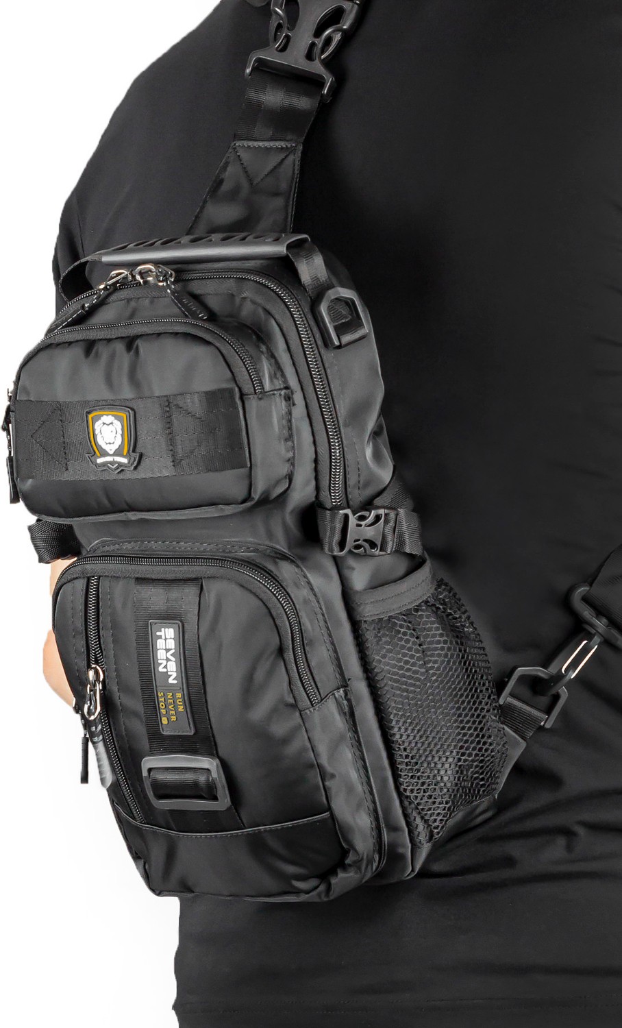 İmaks Çokgözlü Imperteks Kumaş Günlük Sırt Çapraz Göğüs El ve Omuz Çantası Unisex Siyah Sarı Body Bag 912 görsel 2