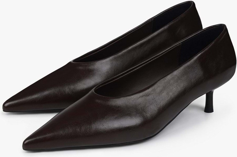 Shoeberry Kadın Corin Acı Kahve Cilt Kısa Topuklu Stiletto görsel 5