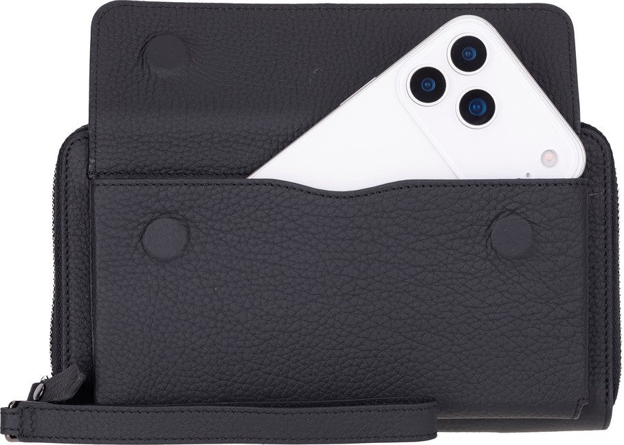 BloominBag Bloomporter Shadow Black Hakiki Deri Telefon Bölmeli Cüzdan görsel 4