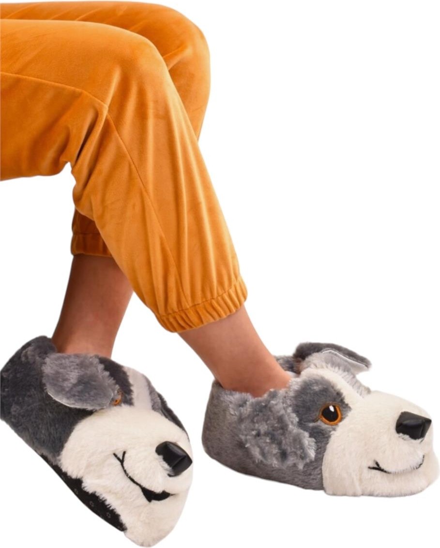 Liger Unisex Sevimli Köpek Figürlü Kaymaz ve Ses Yapmaz Taban Ev Panduf Pudra görsel 7