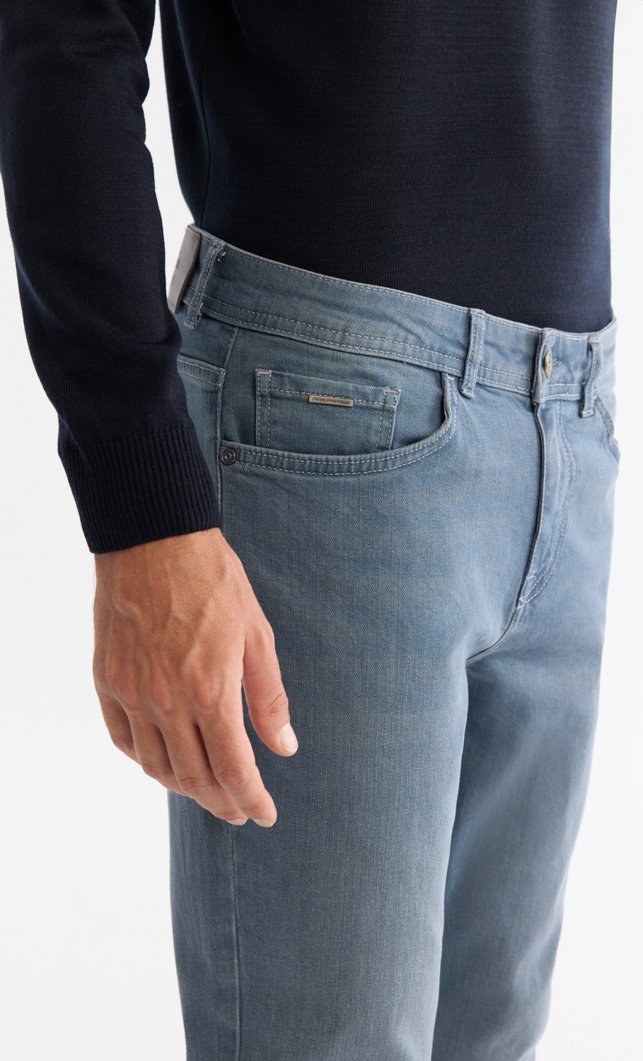 AVVA Erkek Mavi Klasik Bel Eskitme Yıkamalı Elastan Berlin Slim Fit Jean Pantolon A42Y3505 görsel 4