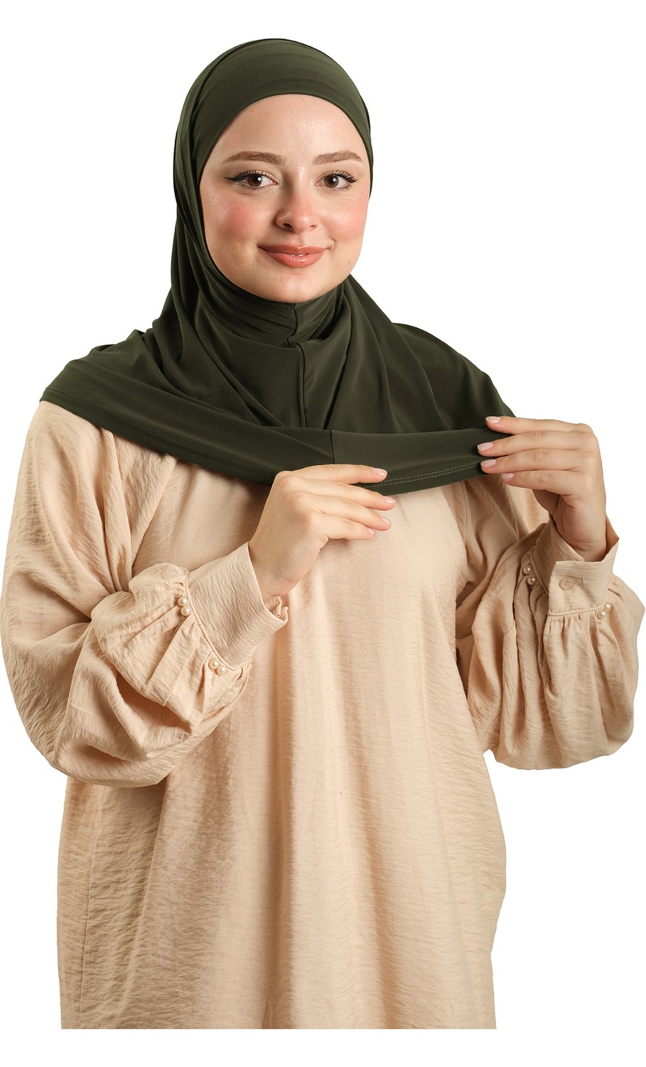 Hürrem Bone Beyaz Pratik Hazır Geçmeli Boru Boneli Ikili Tesettür Eşarp Sandy Düz 2501_42 görsel 3