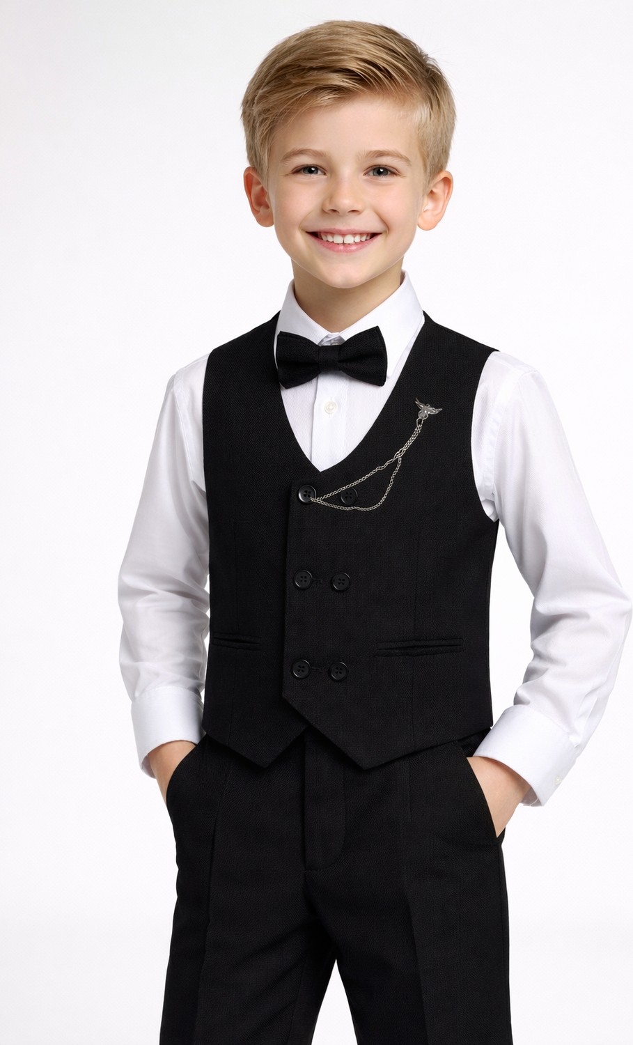 tinytrends Erkek Çocuk Takım Elbise Yelekli Papyonlu görsel 2