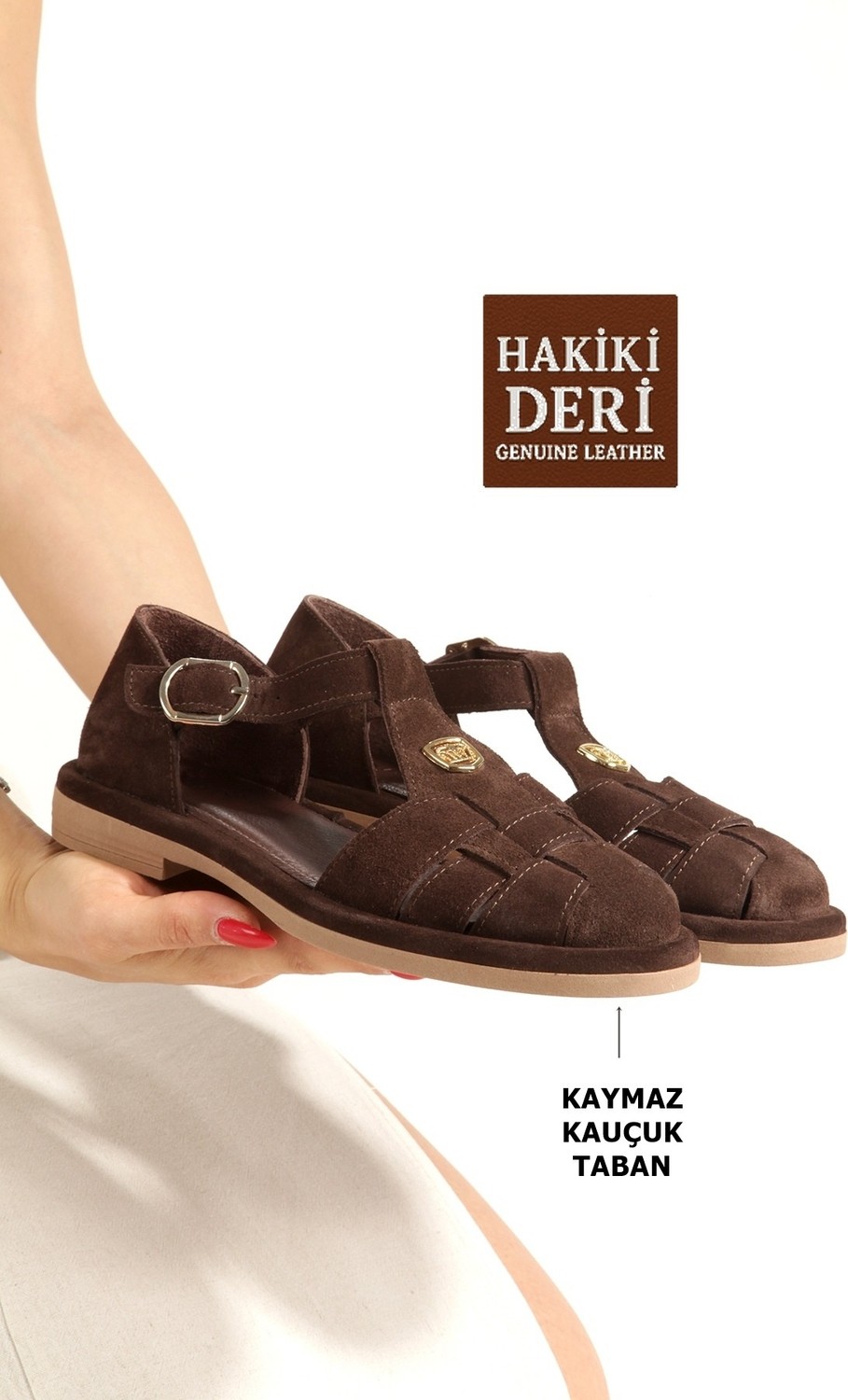 Modabuymus Koyu Kahve Rengi Süet Hakiki Deri Loafer Topuksuz Sandalet Ayakkabı Natirus görsel 8