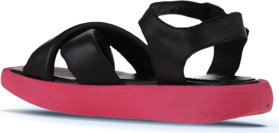 Bueno Shoes Siyah Fuşya Deri Kadın Düz Sandalet 01WY1009 01WY1009 görsel 5