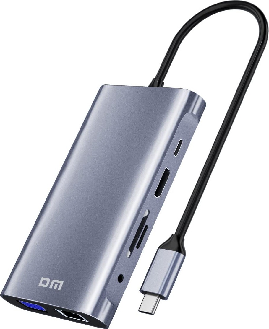 Aesco Dm CHB055 Type-C To HDMI VGA RJ45 Ethernet 3*usb 3.0 Aux Pd Tf Sd Kart Okuyucu Dönüştürücü