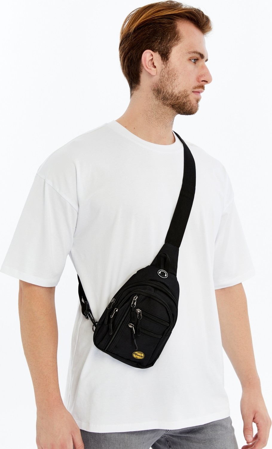 Ramsburry Unisex Siyah Su Geçirmez USB ve Kulaklık Girişli Mini Bel ve Omuz Çanta Freebag