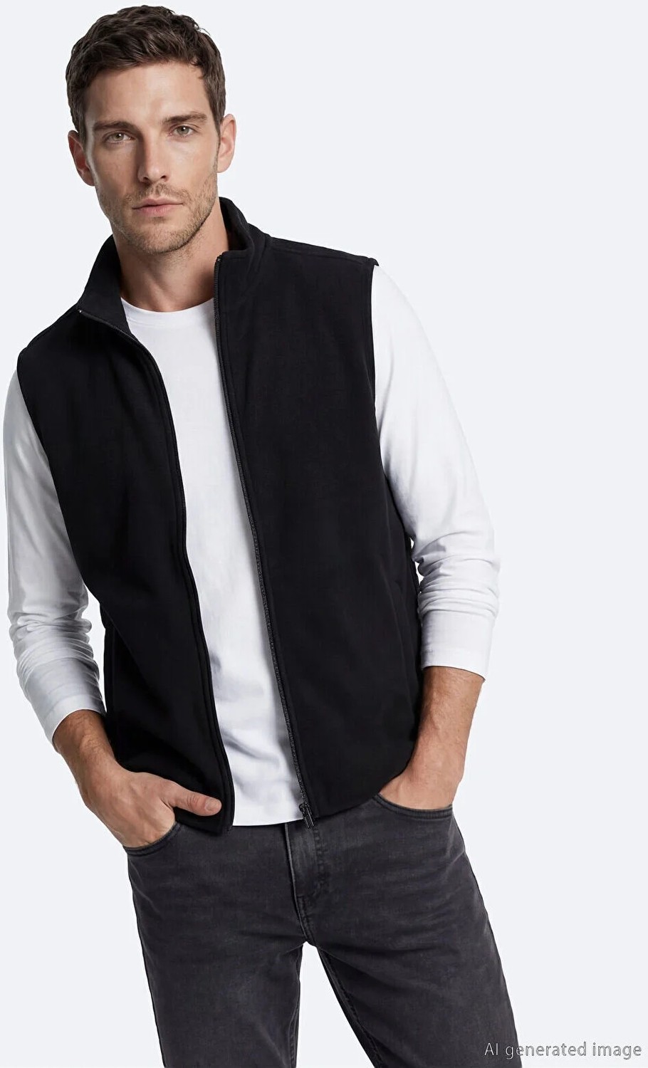 LC Waikiki Lcwaıkıkı Classic Siyah Dik Yaka Fermuarlı Erkek Polar Yelek