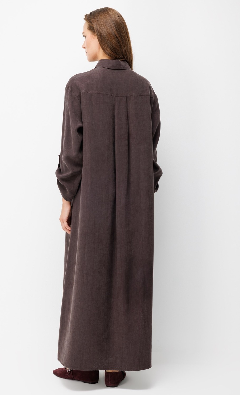 Micca Premium Doğal Akıcı Kumaş Bsc Maxi Tunik Elbise-Kahve görsel 7