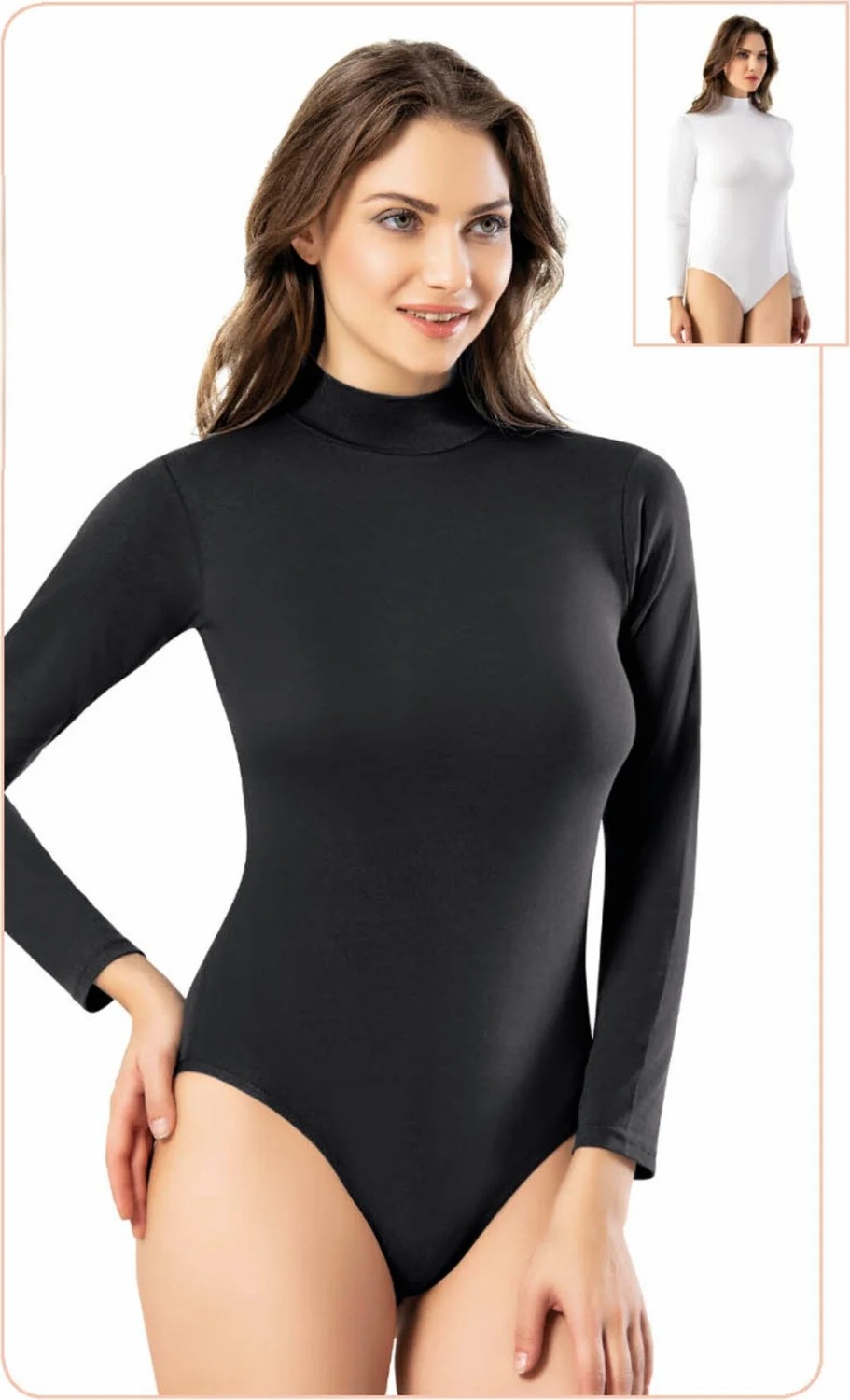 Loule Kadın 3'lü Paket %95 Pamuklu Uzun Kollu Yarım Balıkçı Yaka Çıtçıtlı Body Atlet görsel 2
