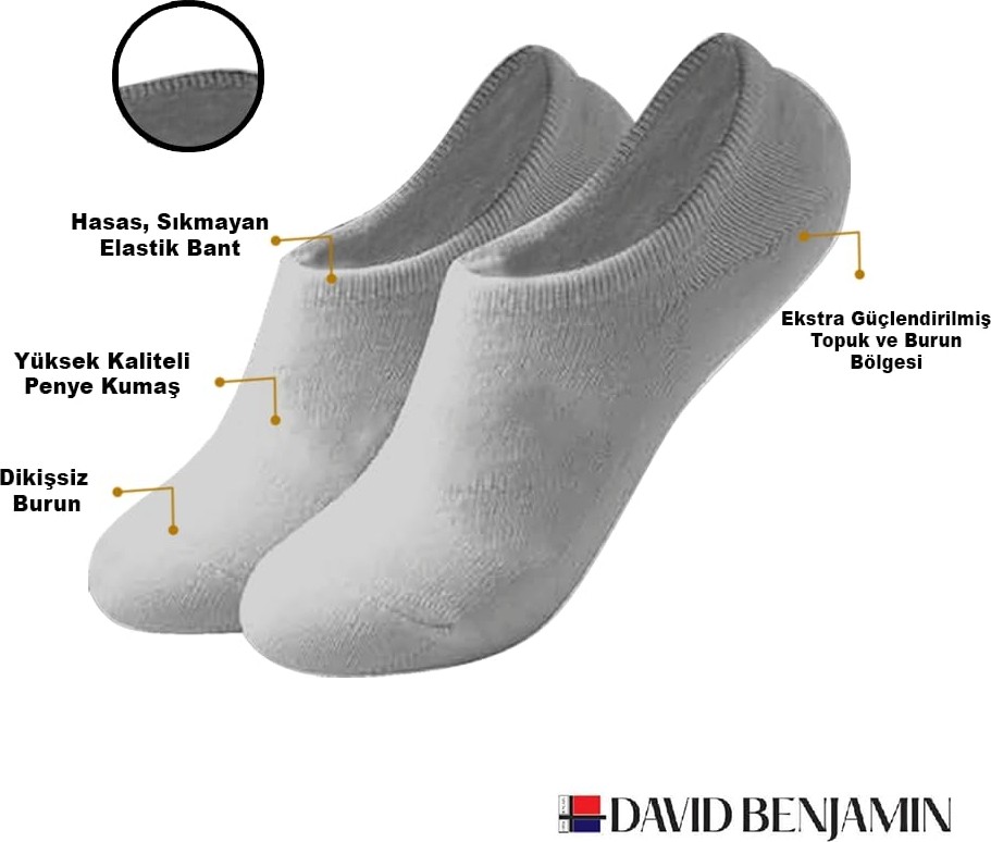 Aesco David Benjamin Unisex 10’lu Premium Kutulu Pamuk Sneaker Çorap Patik Çorap - Nefes Alabilen, Kaymaz, Dikişsiz - Kadın & Erkek Için Yumuşak, Kısa Çorap, Spor Çorabı - Yürüyüş, Koşu Için (Beyaz, 43-46) görsel 5