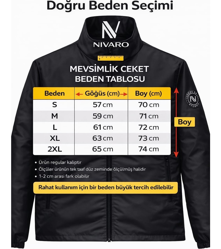 Nivaro Erkek Ceket Regular Fit Dik Yaka Fermuarlı Modern Stil Mevsimlik Mont görsel 5