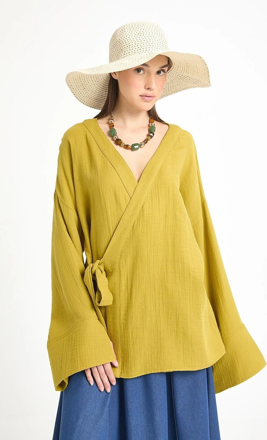 Minaaise İndigo Oversize Müslin Kimono 29219 görsel 8