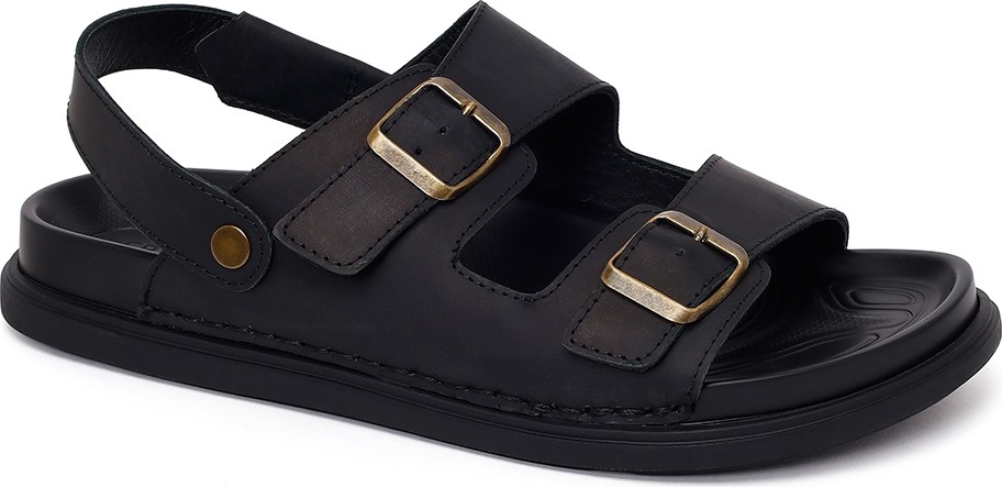Derimod Erkek Siyah Çift Tokalı Nubuk Deri Sandalet 26SFD6256V3 görsel 6