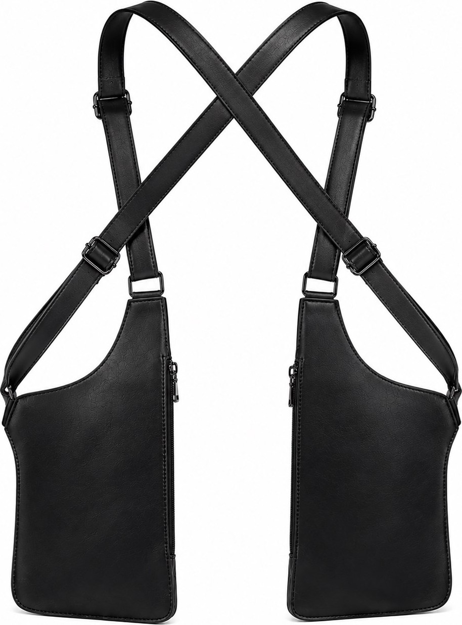 Newish Polo Erkek Siyah Vegan Deri Çapraz Askılı Çok Cepli Harness Göğüs Çantası - NEWPOLO424 görsel 3