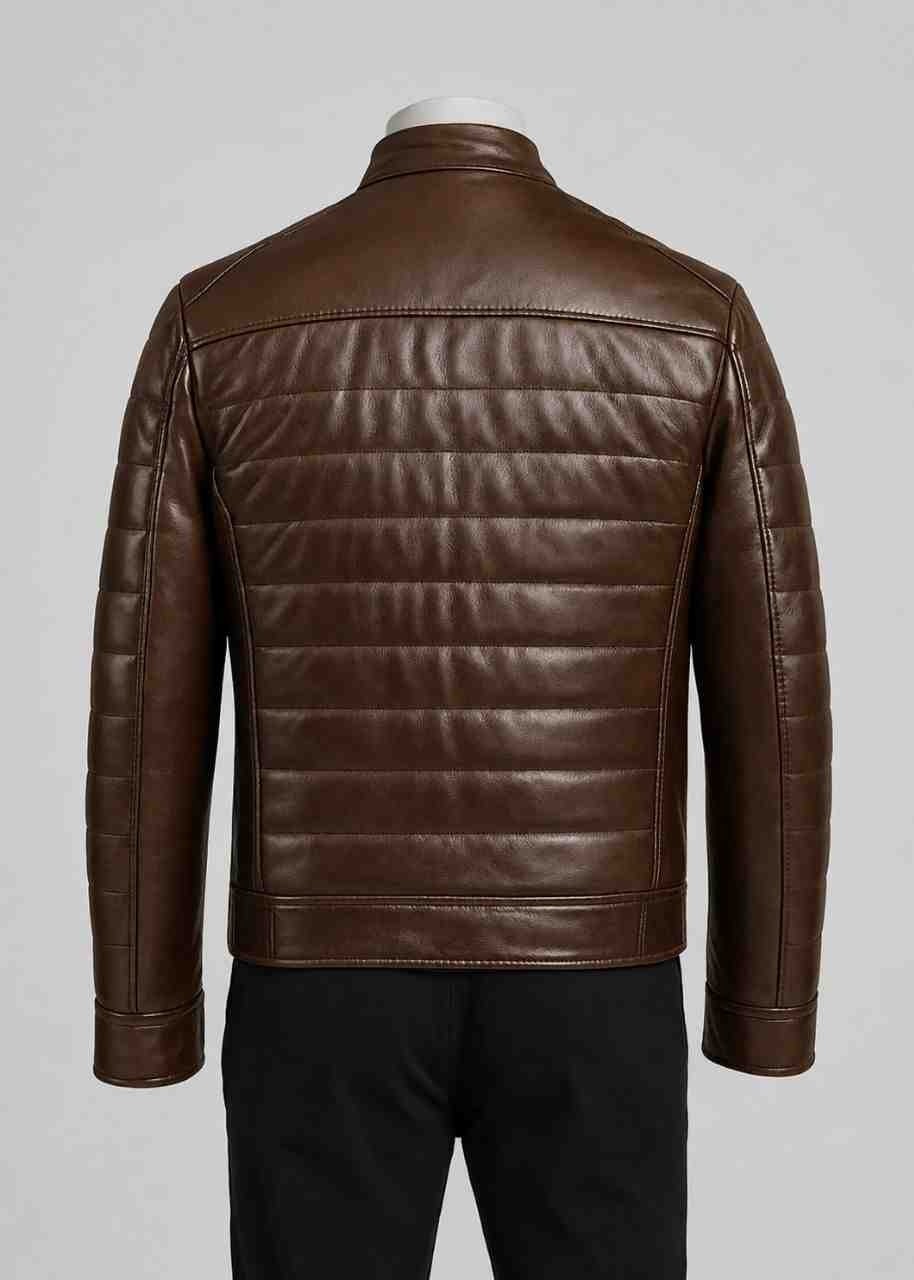 Moda Erkek Kahverengi Fermuarlı Cepli Hakiki Kuzu Derisi Şişme Deri Ceket Mont görsel 7