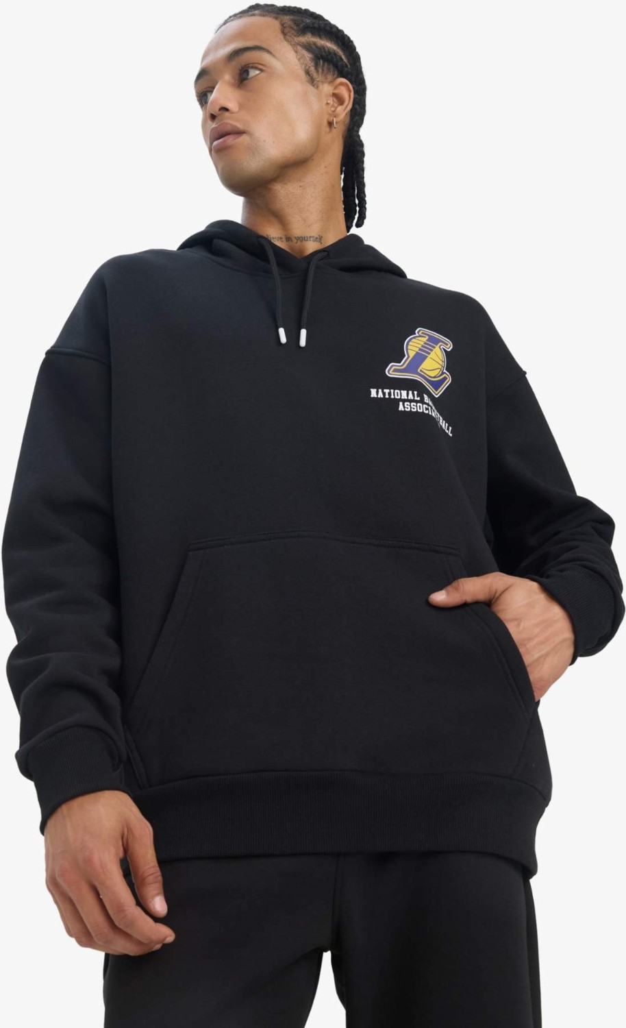 DeFacto NBA Los Angeles Lakers Oversize Geniş Kalıp Kapüşonlu Kalın Sweatshirt D8489AX25SP görsel 3