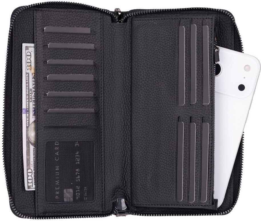 BloominBag Bloomporter Shadow Black Hakiki Deri Telefon Bölmeli Cüzdan görsel 3