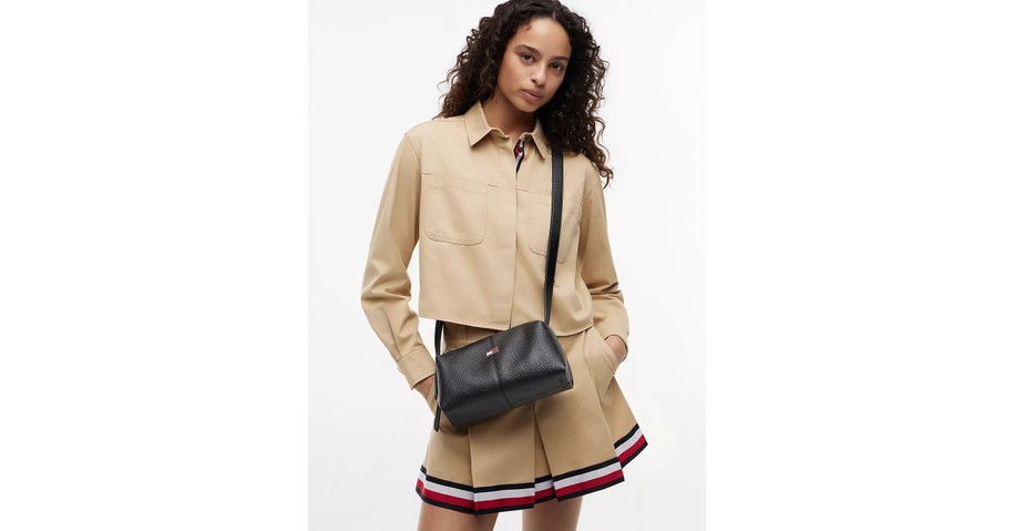 Tommy Hilfiger Kadın Kalın Askı Th Metal Logo Deri Fermuar Kapama Bej Omuz Çantası AW0AW18775-ACX görsel 2