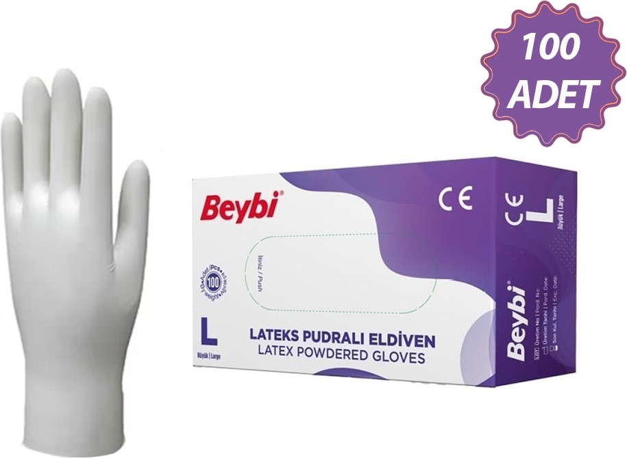 TeknoKapsül Lateks Pudralı Muayene Eldiven L 100'LÜ görsel 2