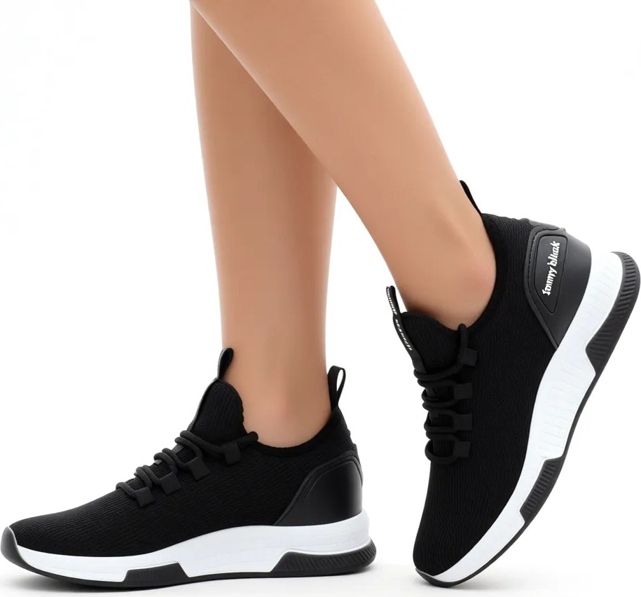 Tonny Black Unisex Siyah Beyaz Nefes Alabilen Kumaş Poli Taban Bağcıklı Spor Ayakkabı Düz Taban