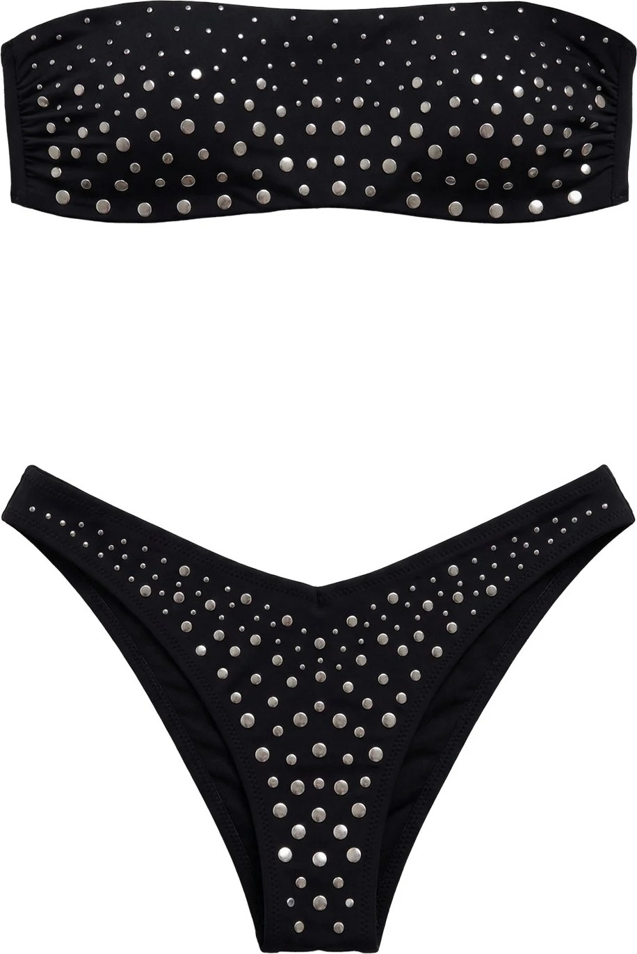 Mısırlı Zımba Detaylı Straplez Bikini Takım Siyah görsel 5