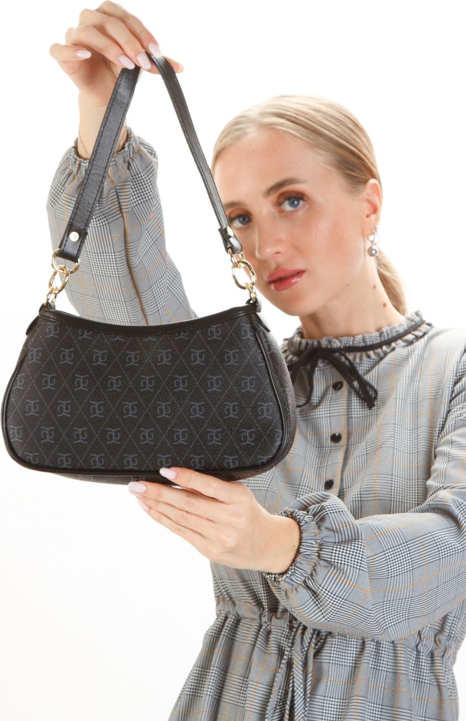 Newish Polo Kadın Siyah Farme Monogram Baget El ve Omuz Çantası newpolo111 görsel 4