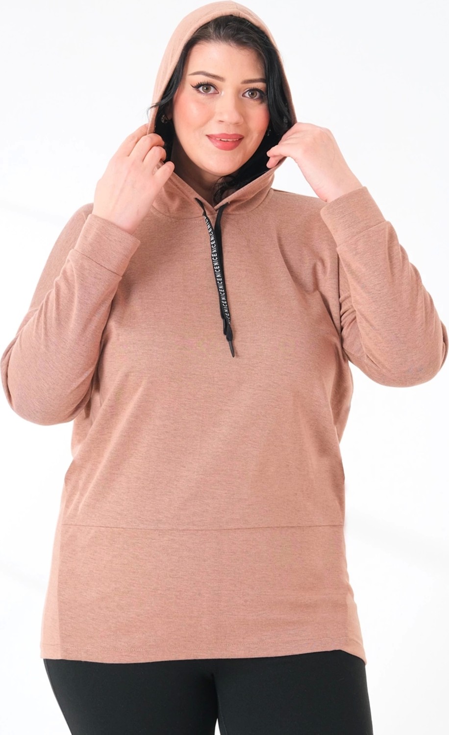 Lady Majestic Büyük Beden Kapüşonlu Sweatshirt görsel 7