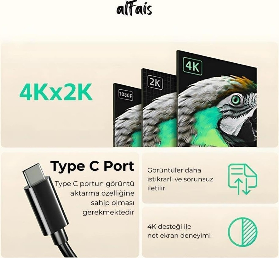 Aesco 5147 4K Destekli Type-C To HDMI Görüntü Aktarım Adaptörü görsel 4