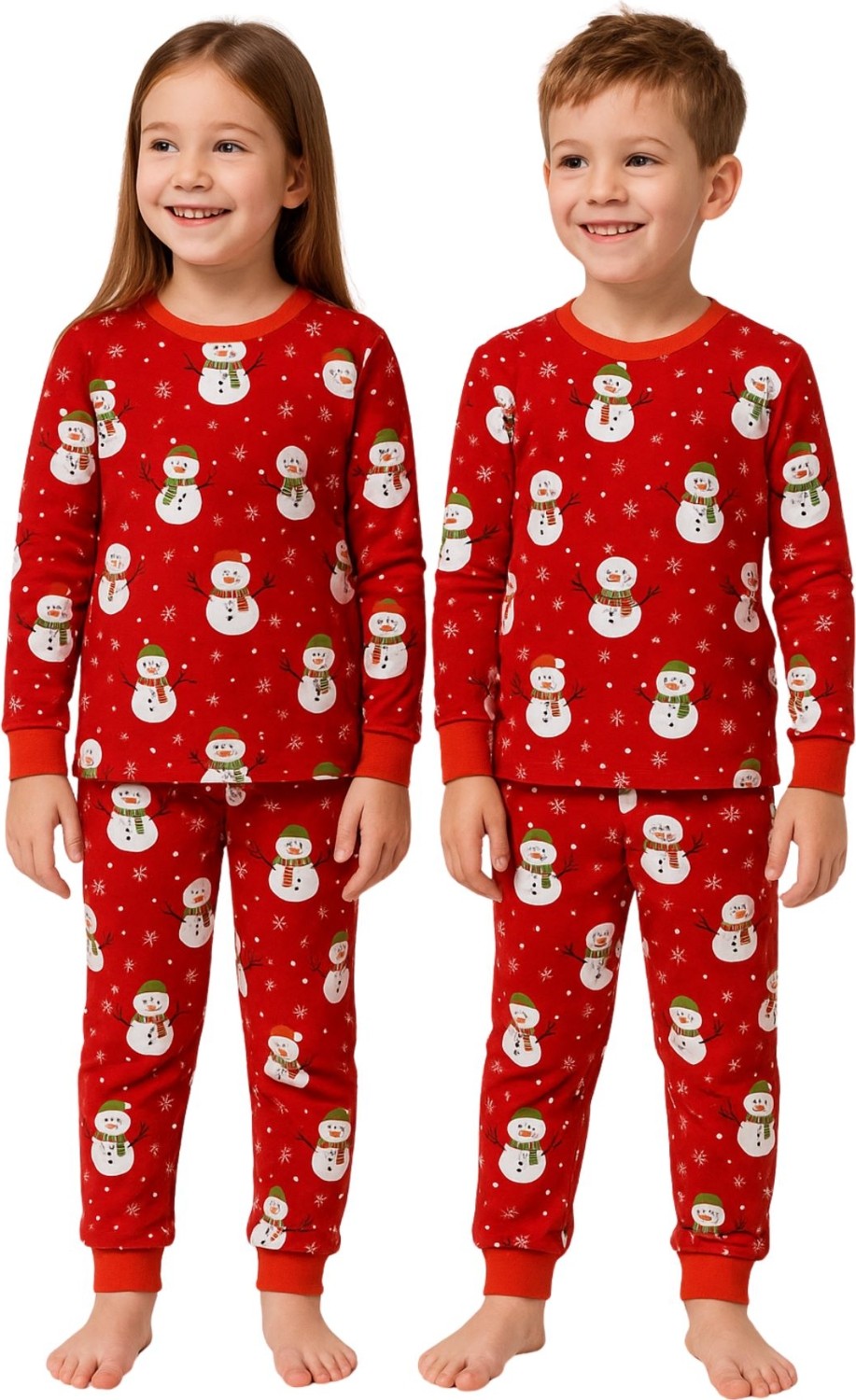Zuzunga Unisex Yılbaşı Kardan Adam Desenli Çocuk Pijama Takımı