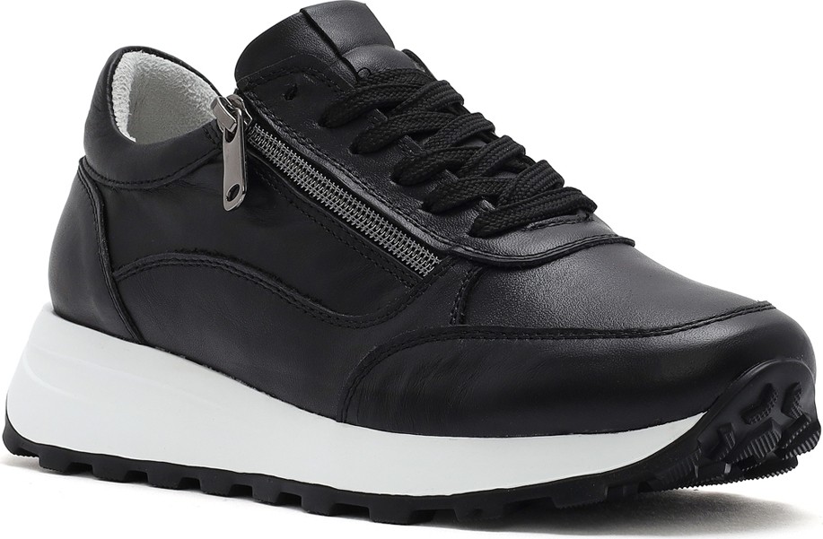 Derimod Kadın Siyah Bağcıklı Yandan Fermuarlı Deri Sneaker 26PFD370218 görsel 7