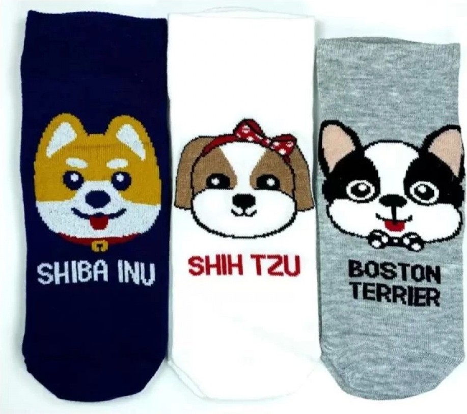 Hace Bazaar 3 Çift Sevimli Köpek Temalı Baskılı Yumuşak Kadın Bilek Çorap