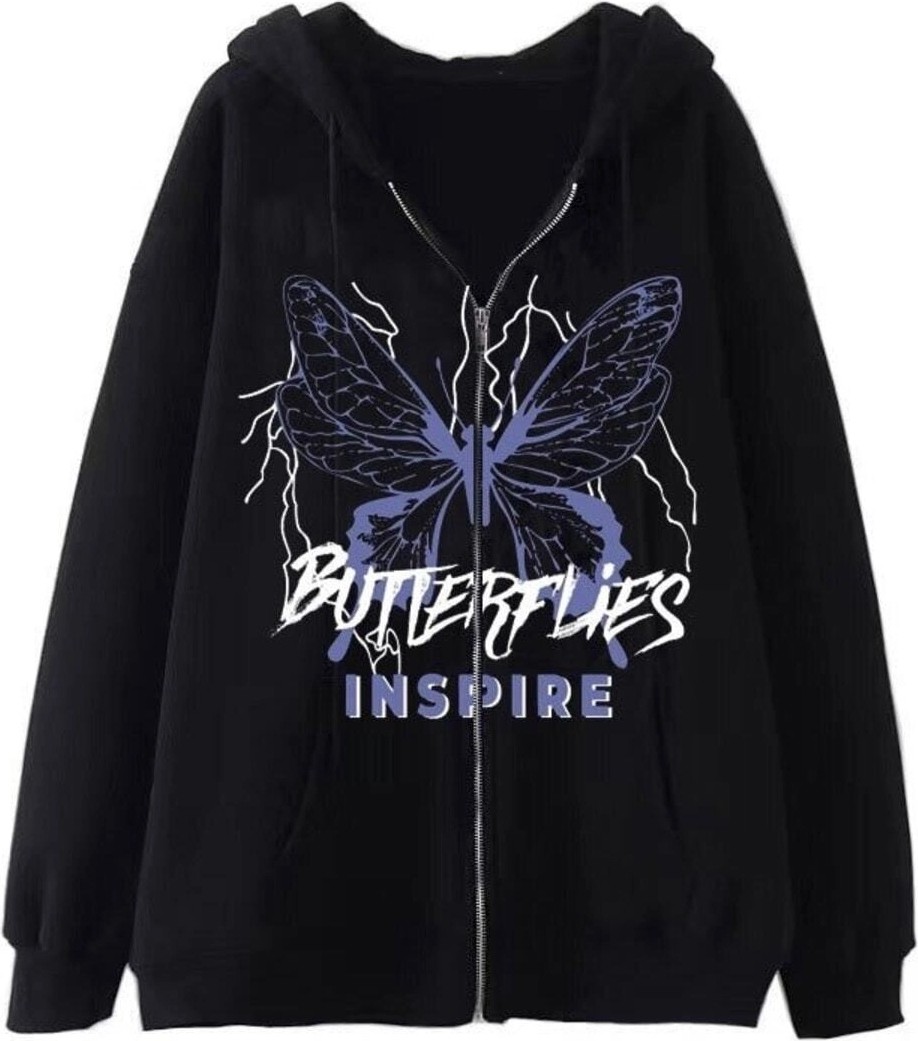 Tarzsokak Butterflies Kelebek Desenli Fermuarlı Hoodie 14534