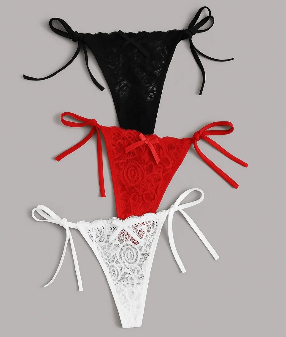bebekokusu Tegan Büyük Beden Kadın 3'lü Dantelli Yandan Bağlamalı Seksi Tanga TG270054