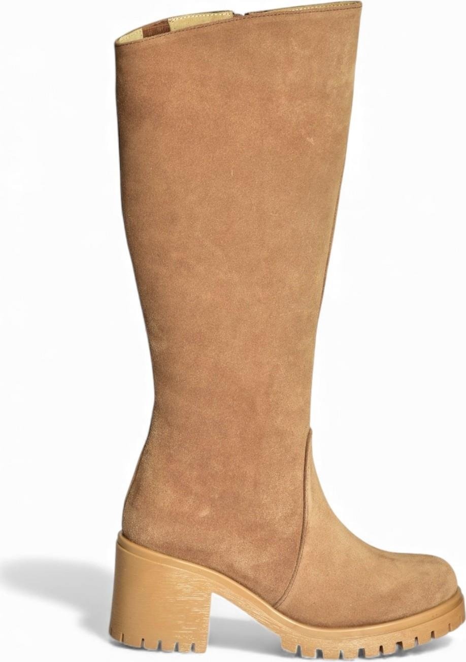 Fox Shoes Kadın Taba/Kahverengi Deri Süet Kalın Topuklu Çizme Günlük Kullanım İçin Şık Tasarım görsel 4