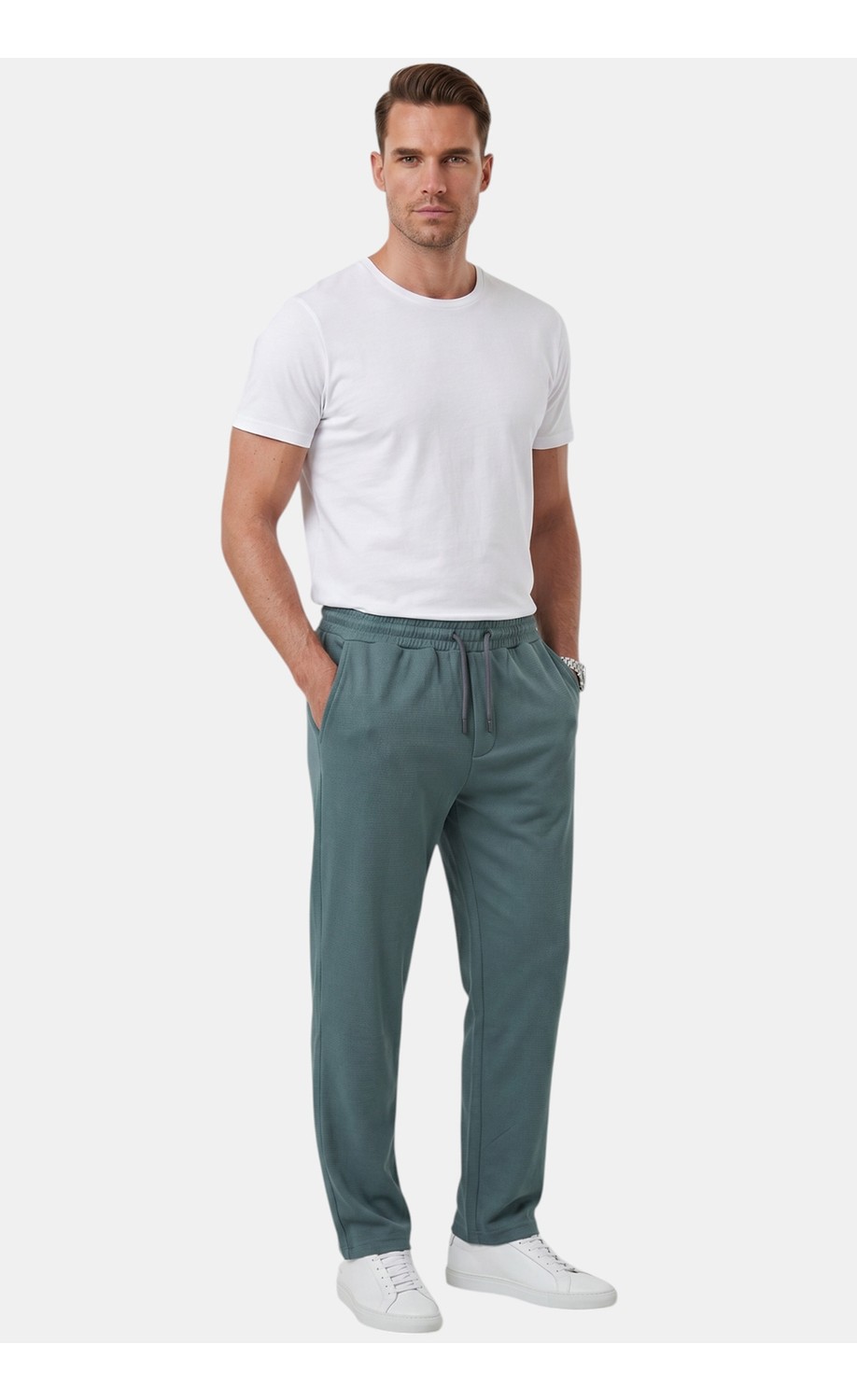 RizzUP Beyaz Baggy Style Likralı Lastikli Ipli Erkek Spor Pantolon 2600262 görsel 7