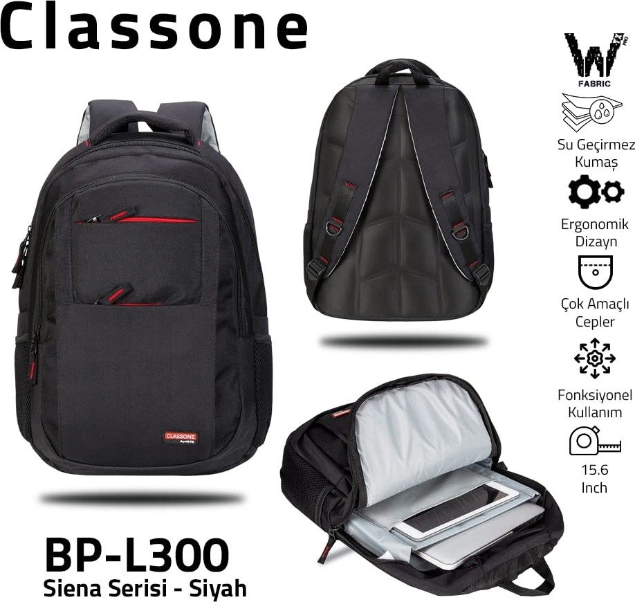 Die Grup Classone BP-L300 Siena Serisi 13-14-15.6 Inç Uyumlu Notebook Çantası, Siyah görsel 2