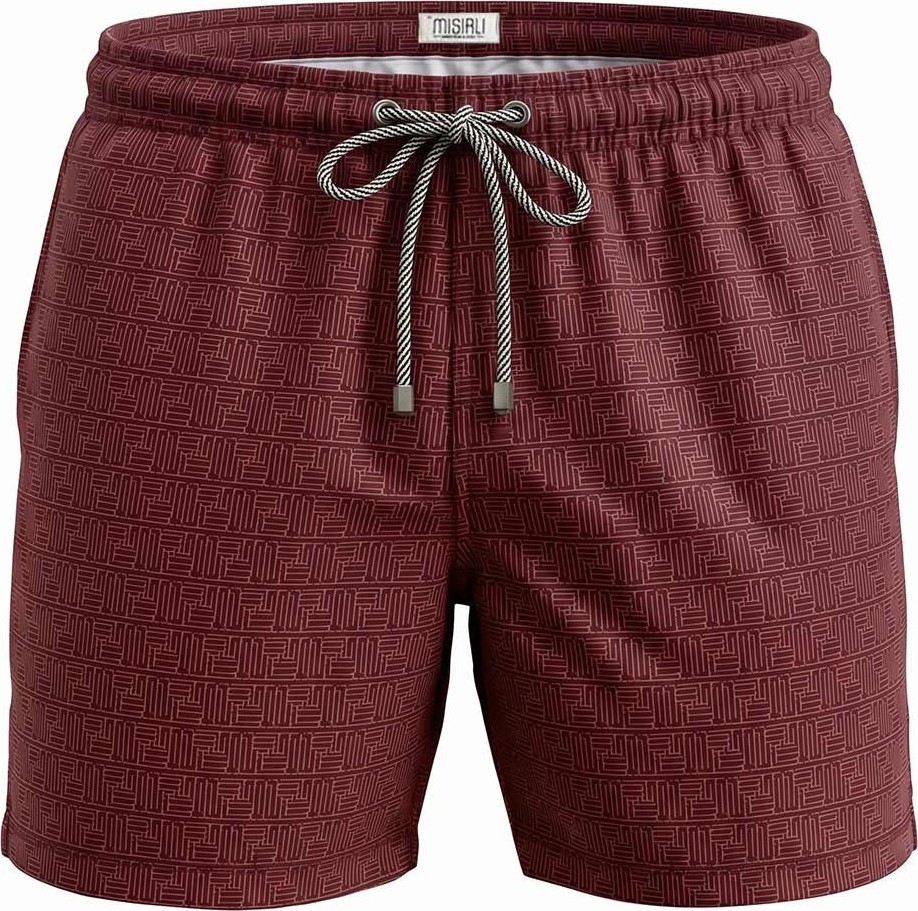 Mısırlı Erkek Monogram Desenli Deniz Şort Bordo görsel 3