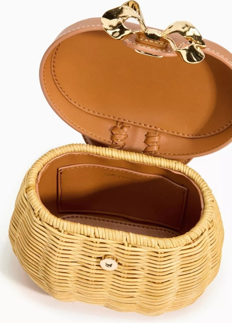 Self-Portrait Self-Portraıt Bow Basket Çanta Naturel Rattan & Altın Detaylı Zarif Mini Tote görsel 4
