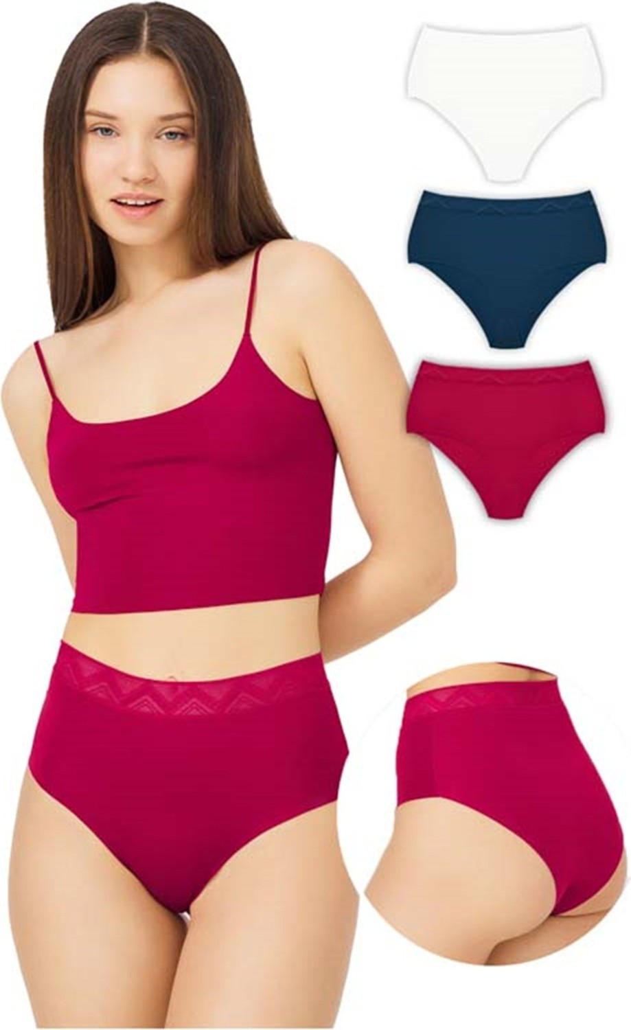 Cottonhill Basic Yüksek Bel Lazer Kesim Bikini Külot 3'lü Paket - 3
